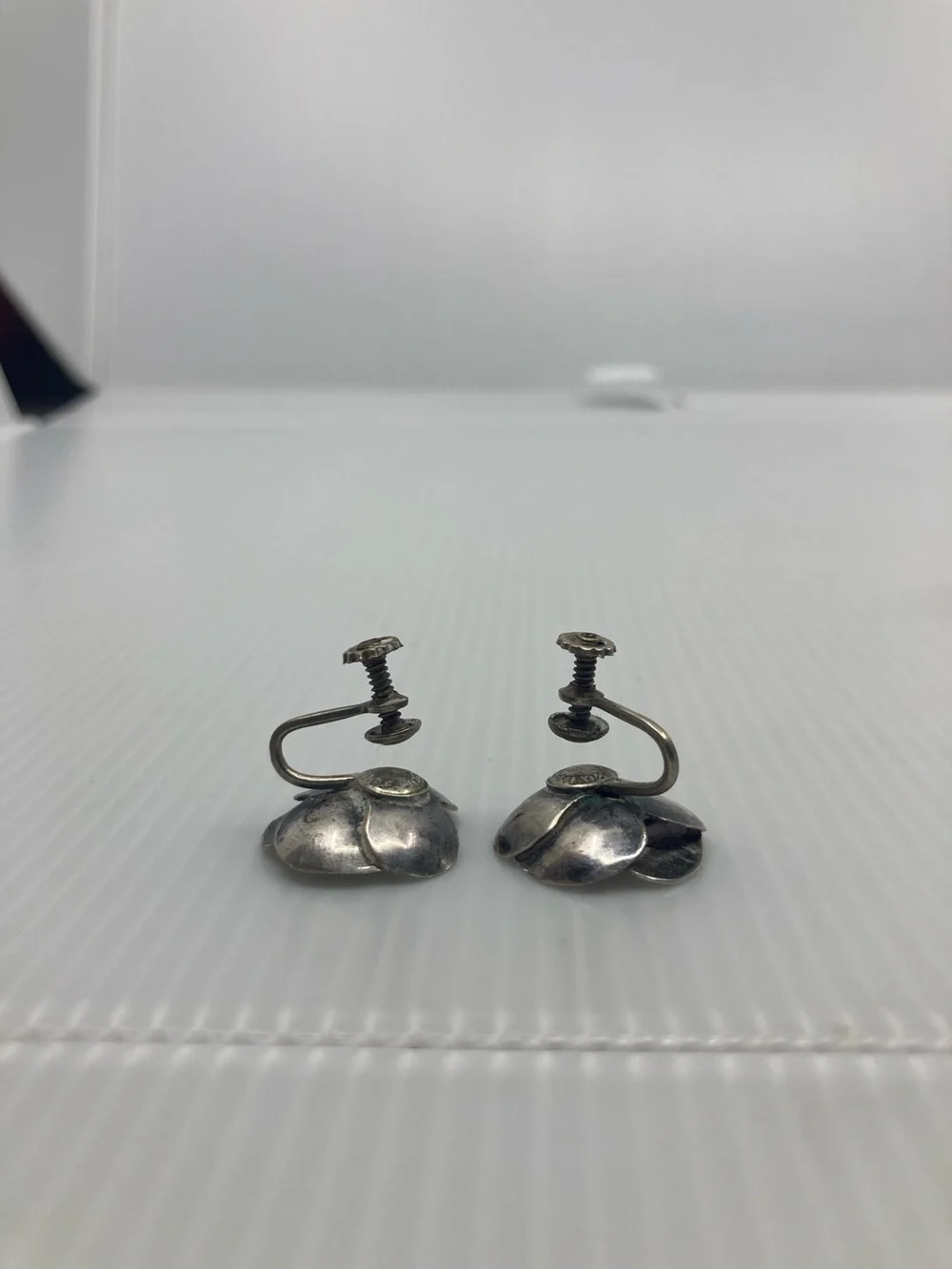 Vintage Mexico Sterling Silver Pansy Brooch & Earring Set MCM Modernist
